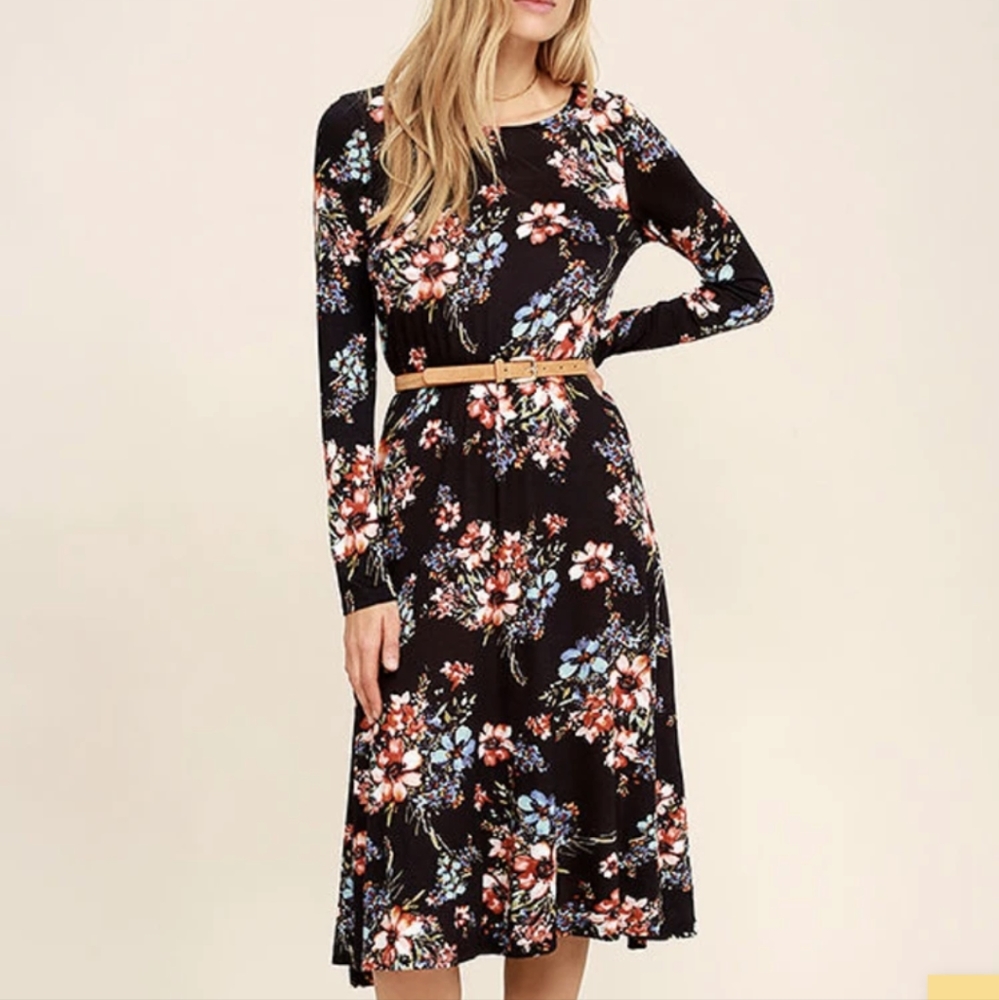 Lulu's floral print long sleeve midi dress